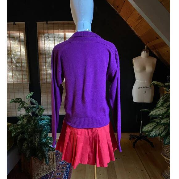 Purple Lambswool Cardigan Vintage Ellen Tracy - Picture 3 of 9